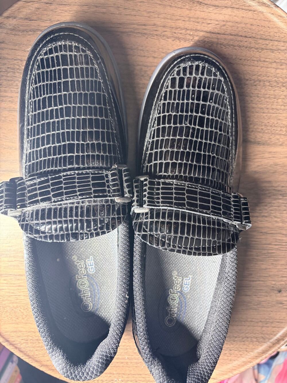 Orthofeet Chelsea Black Croc Embossed Leather Loafers Orthopedic Comfort Shoes